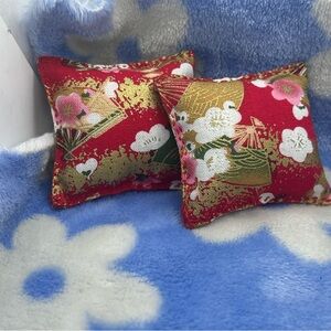Festive Red Floral Throw Pillows